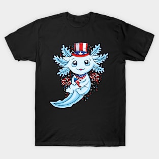 USA American Flag kawaii Axolotl American flag 4th of July T-Shirt